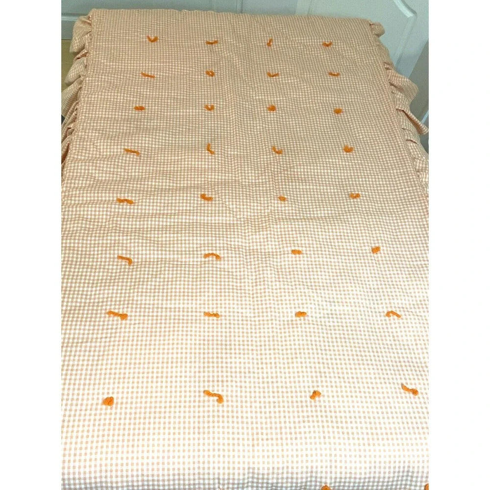 Vintage Baby Blanket Quilt Comforter 60 x 37 Clothes‎ Line Orange Gingham RARE